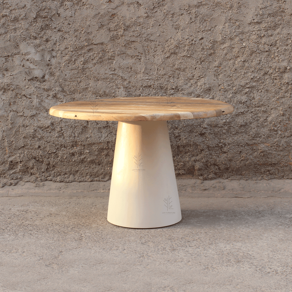 Mesa de Comedor Redonda de Madera y Efecto Cemento Ibiza