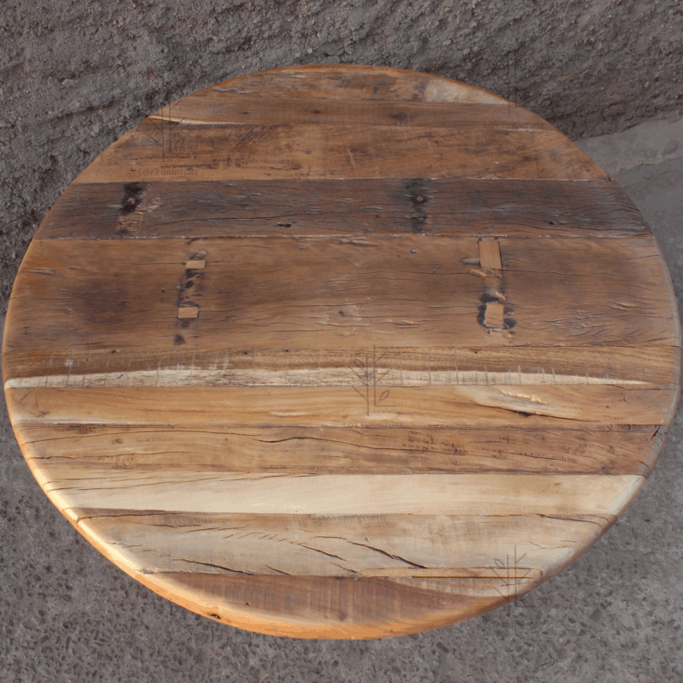Mesa de Comedor Redonda de Madera y Efecto Cemento Ibiza